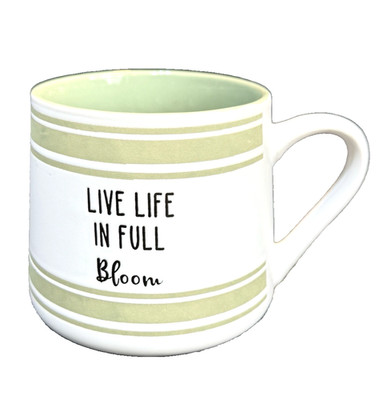 LIVE LIFE IN FULL BLOOM Green and Cream Stoneware Mug