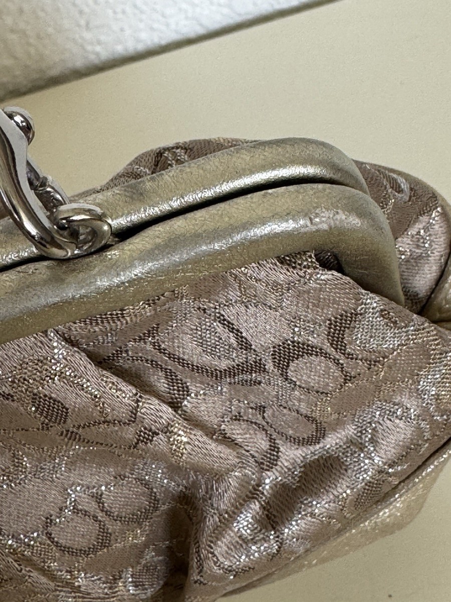 Coach Y2K Gold Optic Lurex Signature Kiss Lock Framed Small