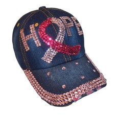 Popfizzy Womens Bling Cap, Rhinestone Baseball Cap, Bejeweled Distressed Deni...