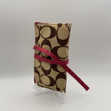 Coach Signature Wrap Jewelry Case Brown With Pink Interior Travel Pouch