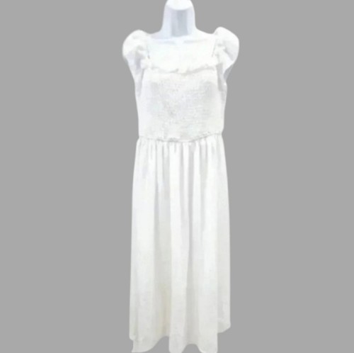 EXLURA Damen Maxikleid weiß gesmokt Flatterärmel Größe XL - Bild 1 von 9