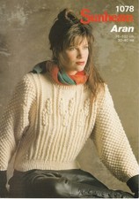 Women's Ladies Sweater Jumper Aran Knitting Pattern Copy Sunbeam 1078 30-40 ins