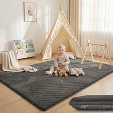 Baby Play Mat for Floor 1.3" Thick Foam Padded Area Rug 59"x79" Dark Grey ...