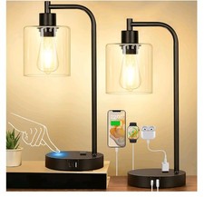 Modern Touch Control LED Table Lamp, Glass Shade, Matte Black, USB Port