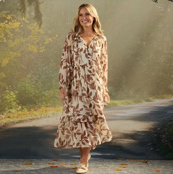 Kate & Sam Cracker Barrel IVORY AND RUST PEASANT MIDI DRESS  Size Small NWT
