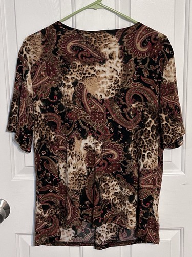 Claudia Richard Blouse Top V-Neck Lined Women’s Size 2X Brown Paisley - Afbeelding 16 van 16