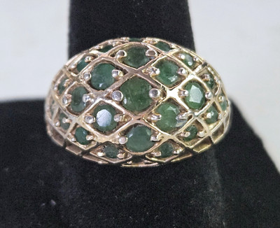 Vintage Natural Emerald Gold over Silver Ring, Sz 7.75