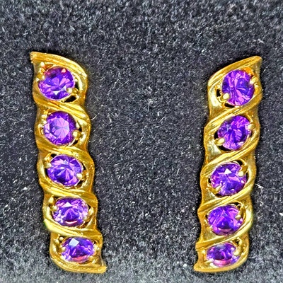 Makellose Vintage 14K Gold Brasilianischer Amethyst Ohrringe 4,0g Nachlass IGG mit Box