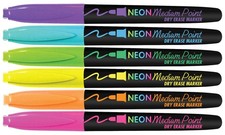 The Board Dudes CYJ58 Medium Point Dry Erase Markers - Neon, 6 count