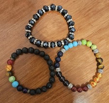 Stackable Multicolor Gemstone Beaded Bracelets Set, Bohemian, Unisex