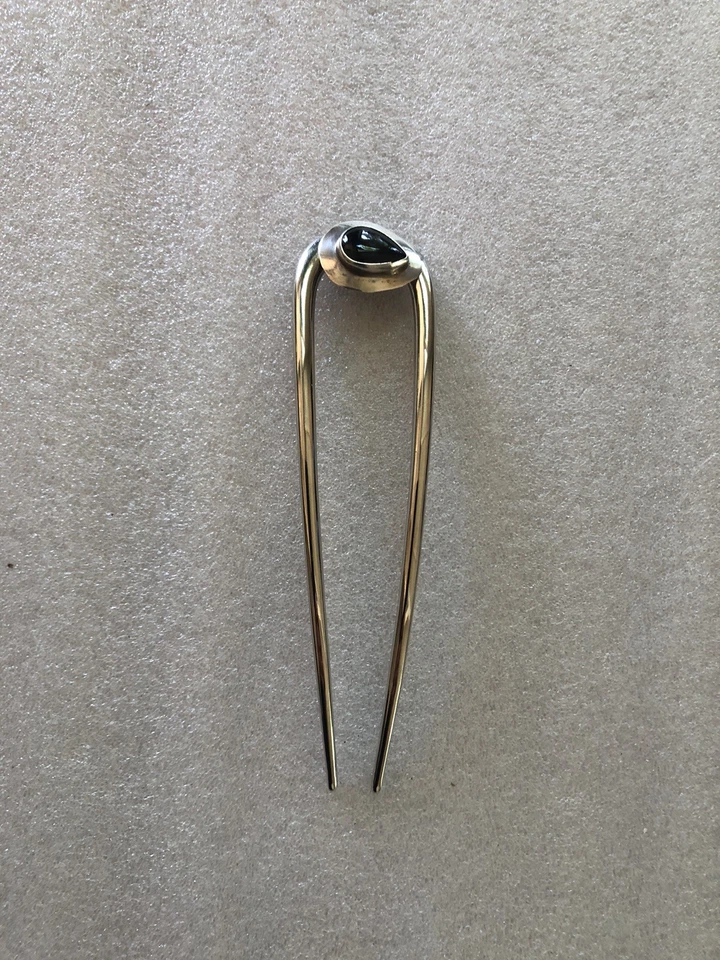 Vintage Jewelry 925 Silver Black Onyx on a 5” Kit-sch U-Pin Hairpin #H15 - Image 4 of 4