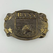 Bass Anglers Sportsman Society Brass Belt Buckle Bergamot USA Vtg Fishing Gear