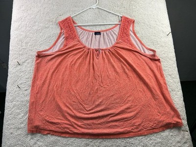 Basic Editions Women's Top 3X Coral Cotton Lace Sleeveless