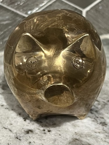 Vintage Solid Brass Pig Figurine 3.5” Long 2.5” T ~ Brass Artwares Made In India - Picture 2 of 7