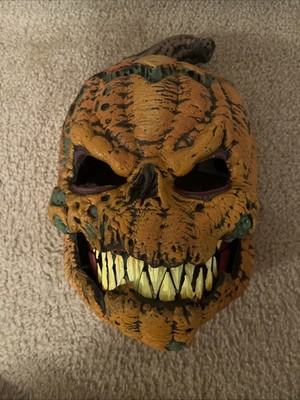 Spirit Halloween Mask Jack-O-Rotten Pumpkin Head Animotion Moveable Mouth Jaw