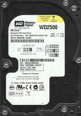 WD2500BB-55GUC0, DCM DABHCTJAH, Western Digital 250GB IDE 3.5 Hard Drive used