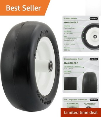 Smooth Tread 11x4.00-5'' Flat-Free Tire with Pre-Mounted Wheel for Lawn Mowers