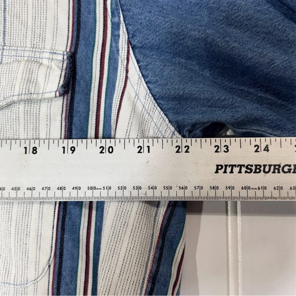 Vintage Wrangler 16x34 Western Shirt X-Long Tails Striped Denim Yoke L Cowboy - Image 3 of 4