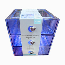 3-Tier Stackable vanity Organizer, Purple Plastic BPA-Free Vanity Storage