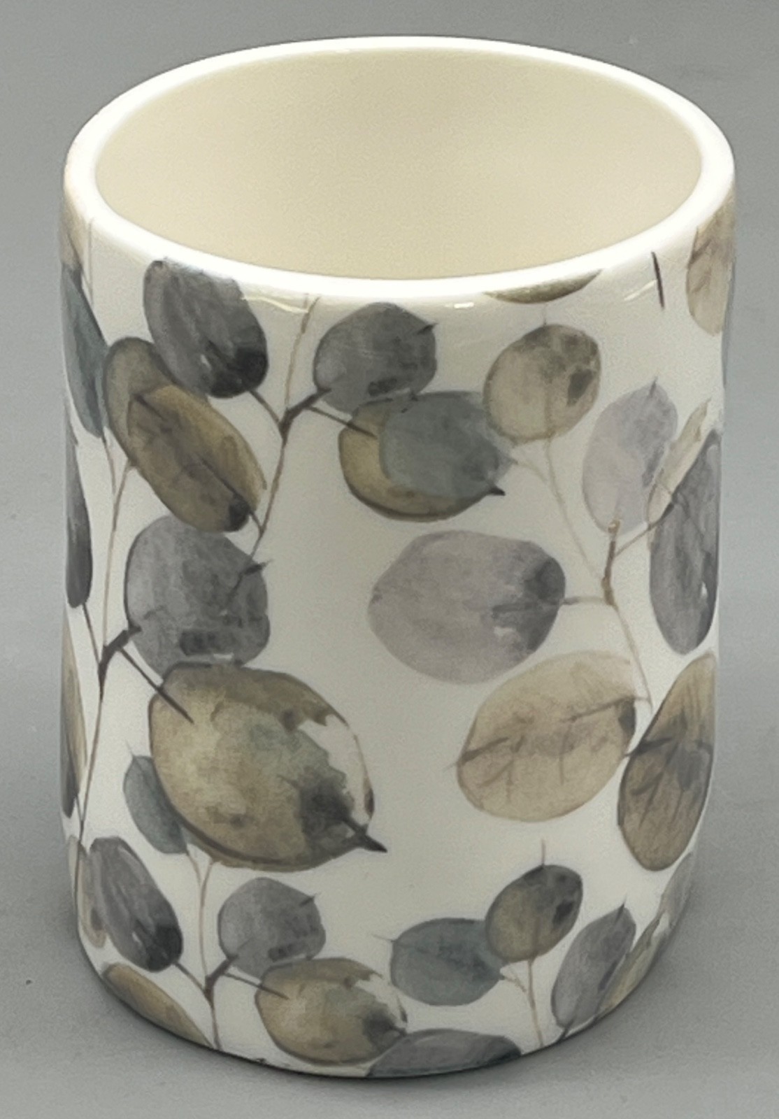 Pier 1 Imports Ceramic Coffee Tea Mug Cup Leaves Leaf Sleek Modern Gold Handle