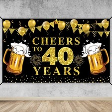 Happy 40th Birthday Banner Backdrop Decoration, Cheers to 40 Years