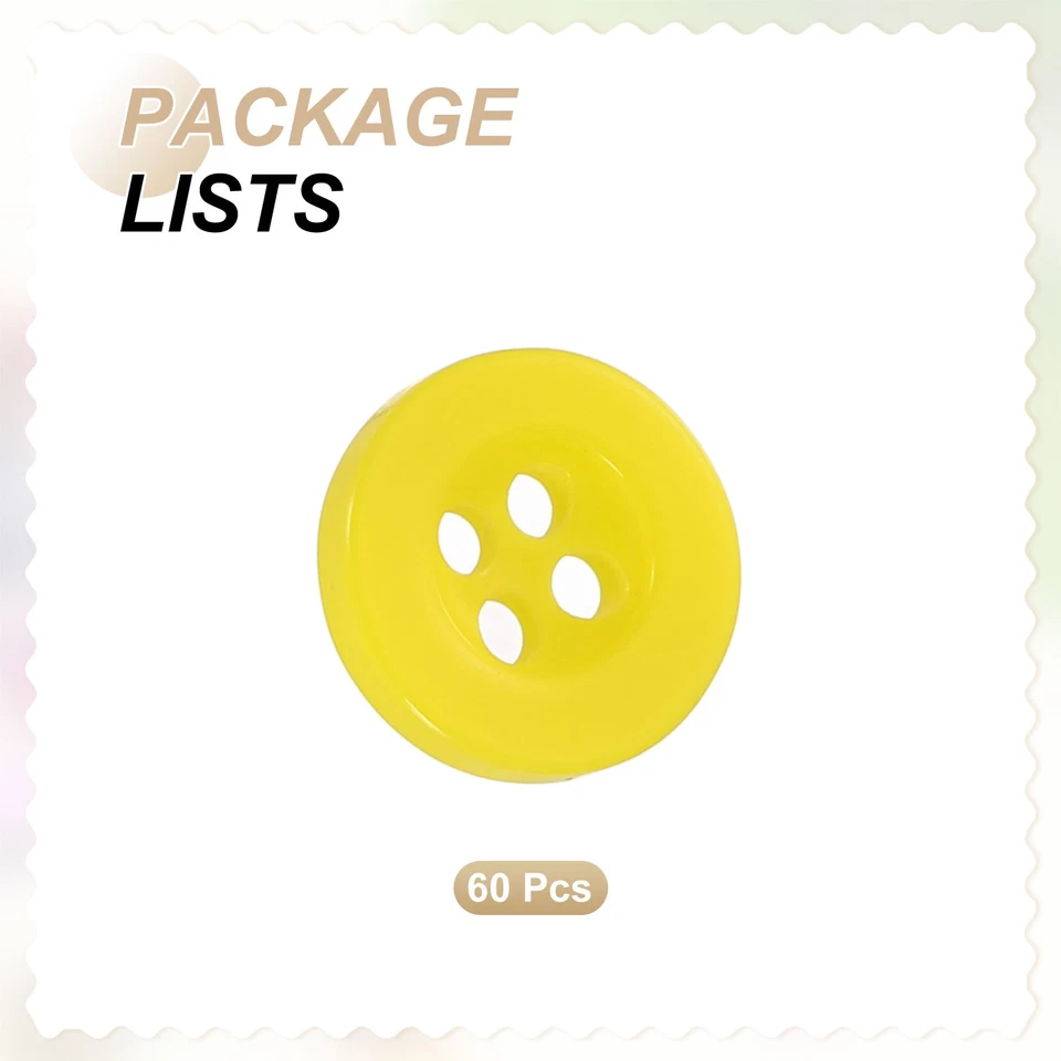60 шт. 16L кнопки для шитья 3/8 «смолы круглый плоский 4 отверстия Craft кнопки, желтый - Изображение 3 из 4