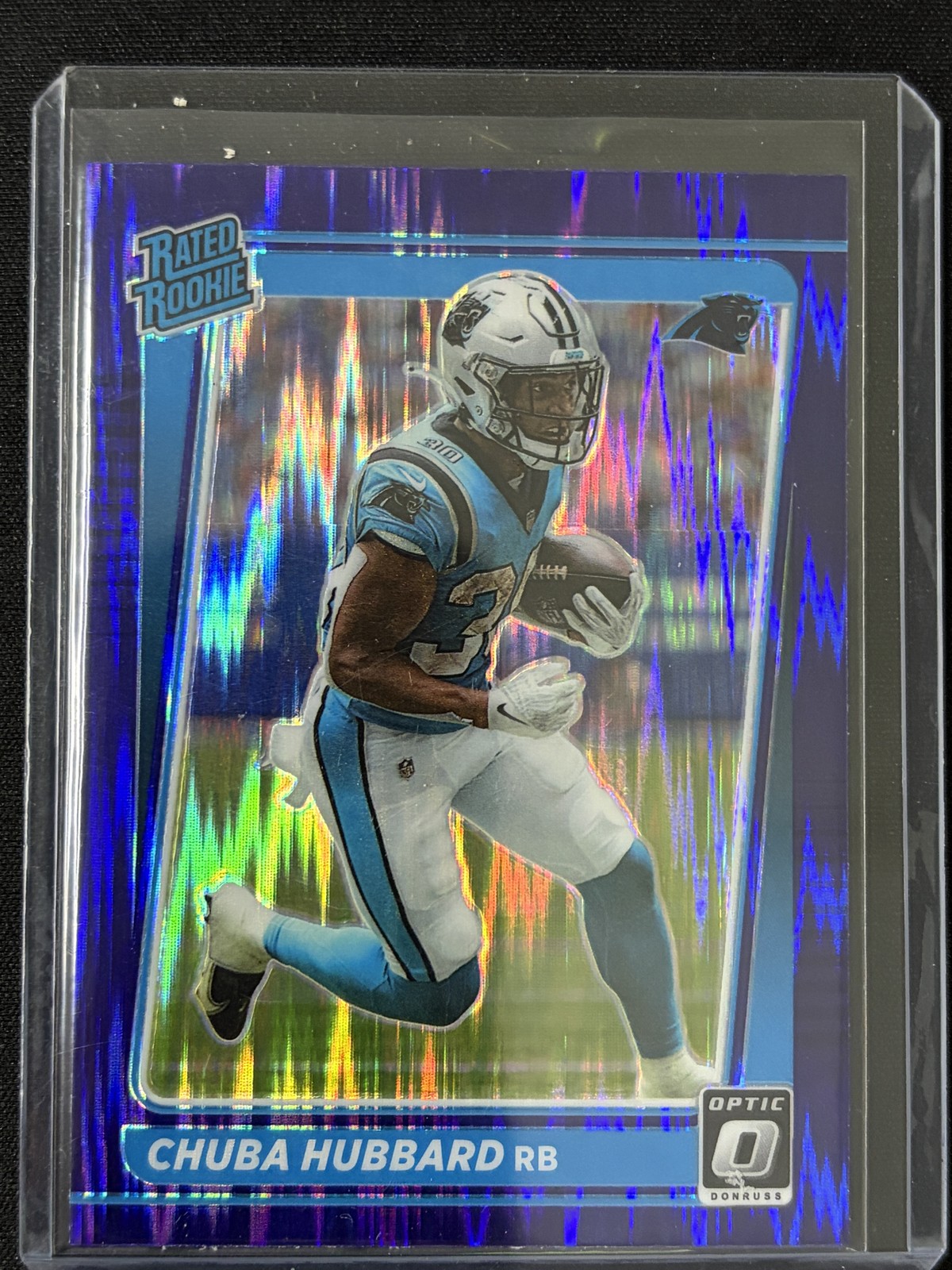 2021 Donruss Optic #225 Chuba Hubbard Purple Shock Rookie