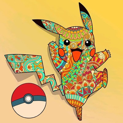 Pikachu Colorful Pokémon Fantasy Art Print Portrait on Paper