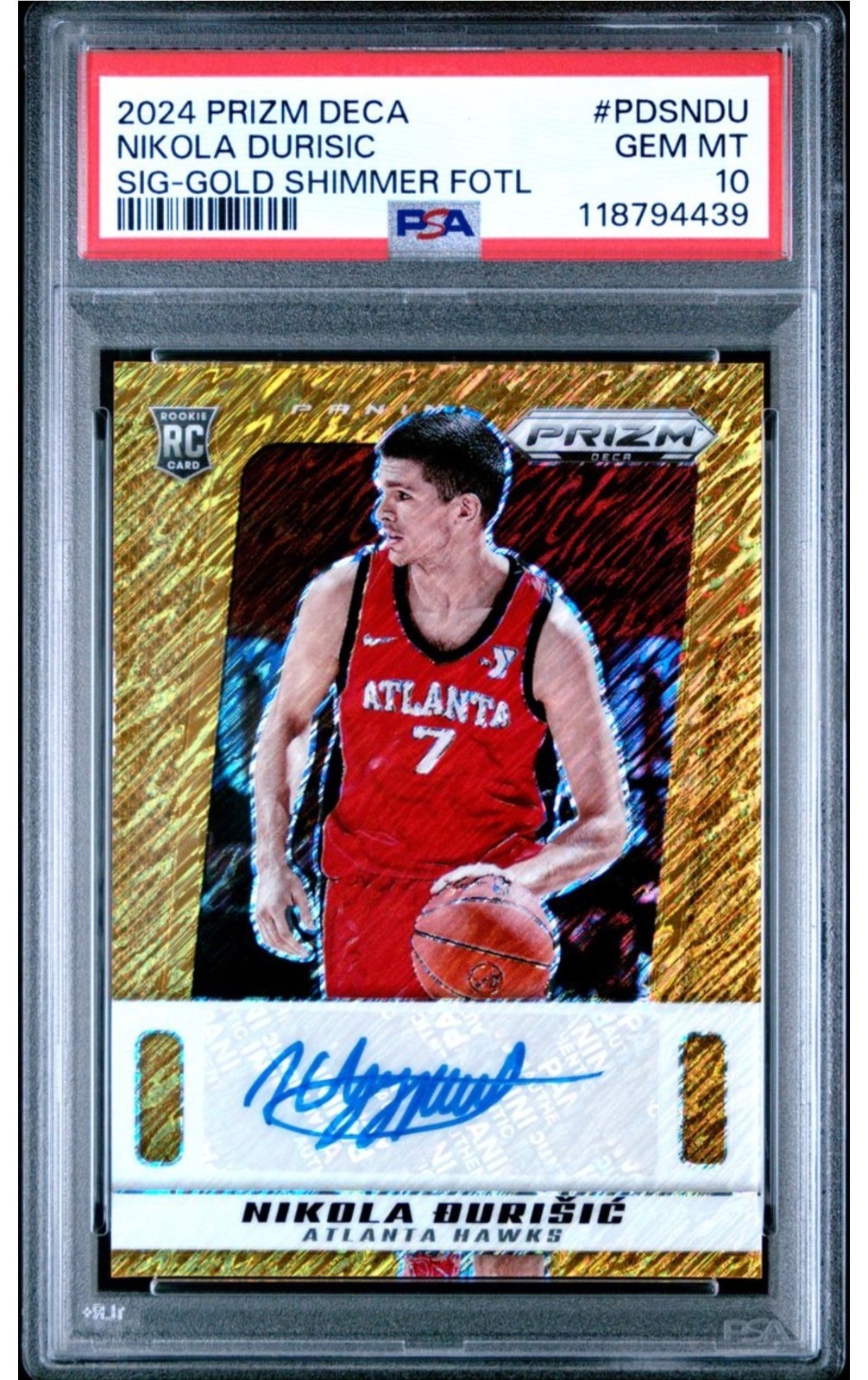 2024 Panini Gold Shimmer Prizm Deca FOTL Nikola Durisic Jersey Match 7/10 PSA 10