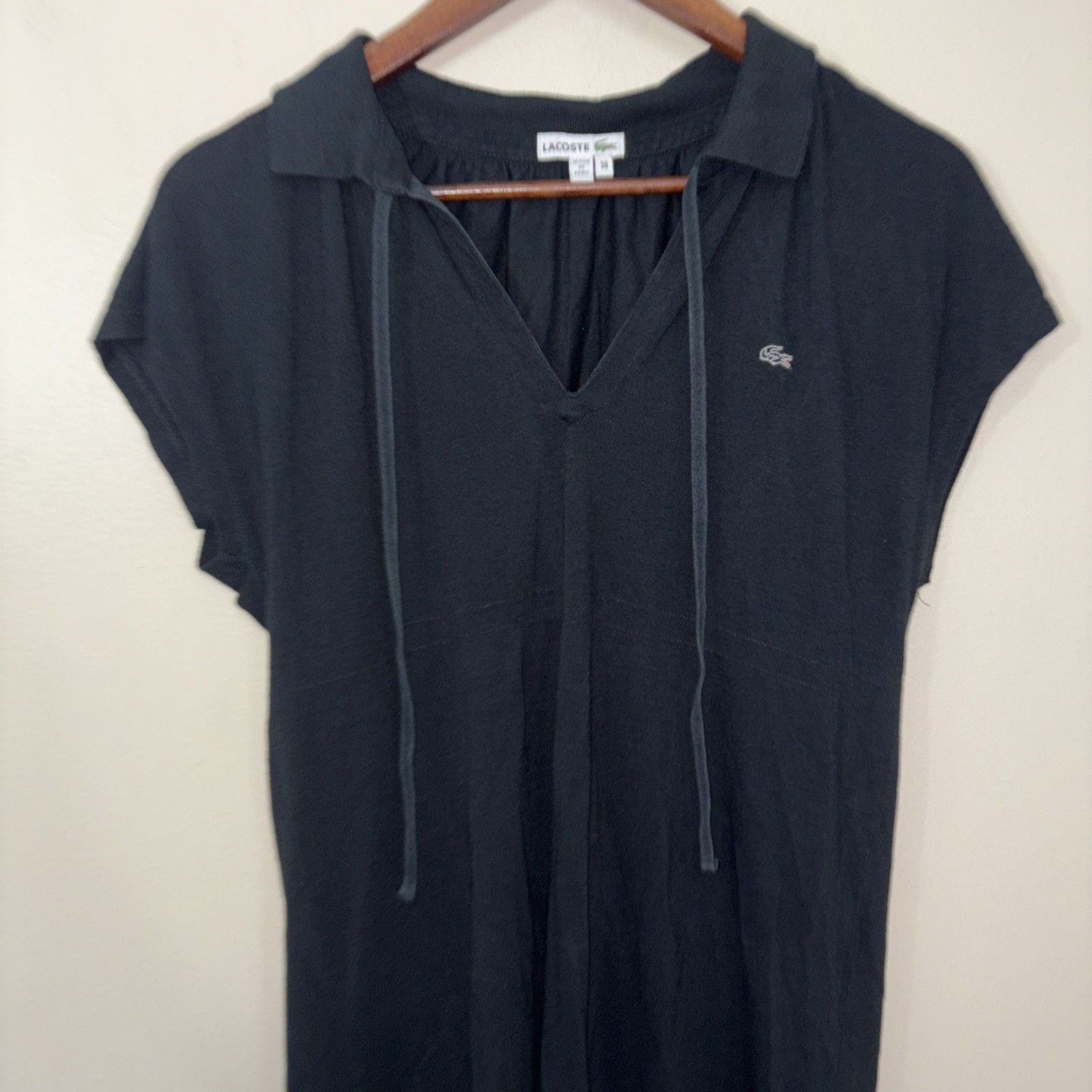 Lacoste Women’s Devanlay Cotton Pique Polo Tennis Mini Dress Black Sz (6) 38