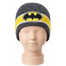 Batman Beanie Cap Superhero Warm Gray Black Yellow Stretchable Boys Youth EUC