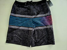 Hurley Boys 20/30 Black Multi Blue Purple Pink Orange Stripe Surf Board Shorts