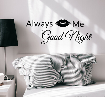 Wall Decal Kiss Me Good Night Quote Lips Vinyl Decor Black 22.5 in x 8.5 gz352