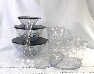   NEW TUPPERWARE ICE PRISM SERVING SET Pitcher, Tumblers,Plates, & Serving Bowls