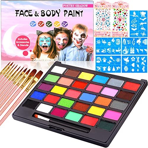 MULEVIP Body Painting,Pittura Corpo, 30 Colori Truccabimbi Kit con 50 (A3p)