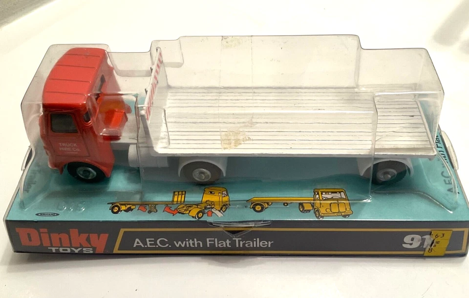 Dinky Toys Meccano England 1973 #915 AEC TRUCK RENTAL CO Liverpool plataforma plana en caja Foto 3 de 4