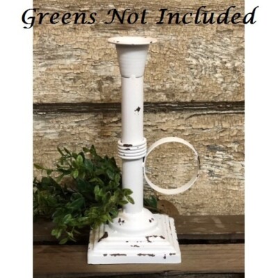 NEW Shabby White TAPER CANDLE HOLDER 8.5'' x 3.75'' Tall Metal Chippy Cottage Farm
