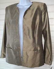 Nwt Russell Kemp Sz 8 Jacket Gold Khaki Open Blazer Polyester Shantung Pockets