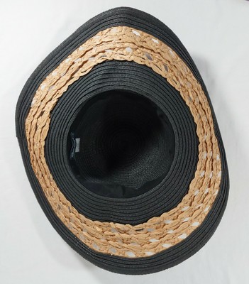 Panama Jack Wide Brim Floppy Summer Black Straw Sun Hat BoHo  display picture 1