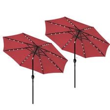 9' Solar Umbrella 32 LED Lighted for Garden Deck Backyard and Pool Red 2 Pack