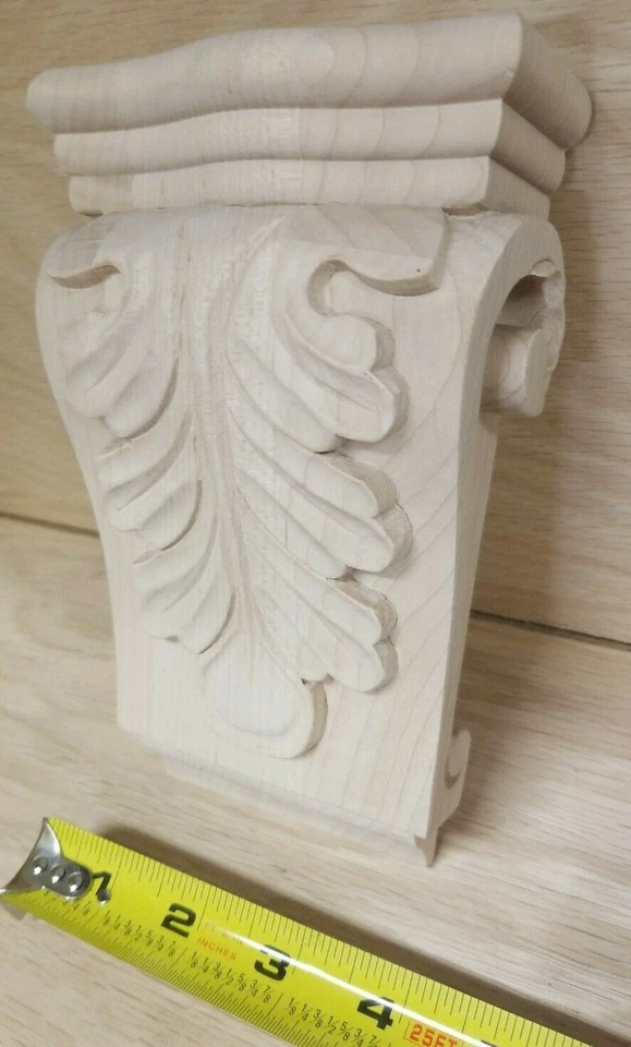 Ménsula de acanto de bajo perfil madera de arce 4-1/2 x 2 x 7 hoja maciza tallada a mano Foto 4 de 4