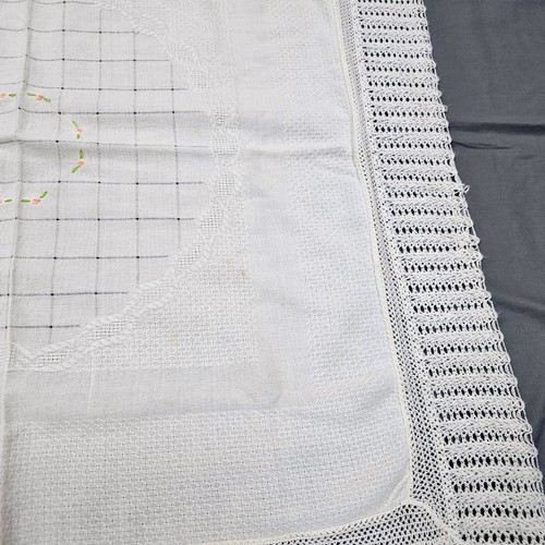 Vintage Cream White All Orlon Acrylic Woven Baby Blanket Pink Flower 36" x 39" - Picture 11 of 18
