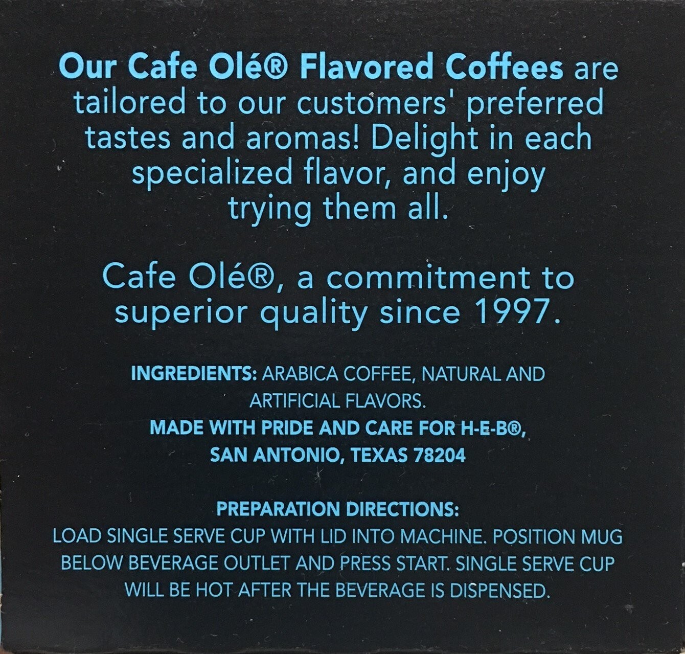 HEB Cafe Ole TEXAS PECAN Single Serve Medium Roast Coffee 12 count K Cups