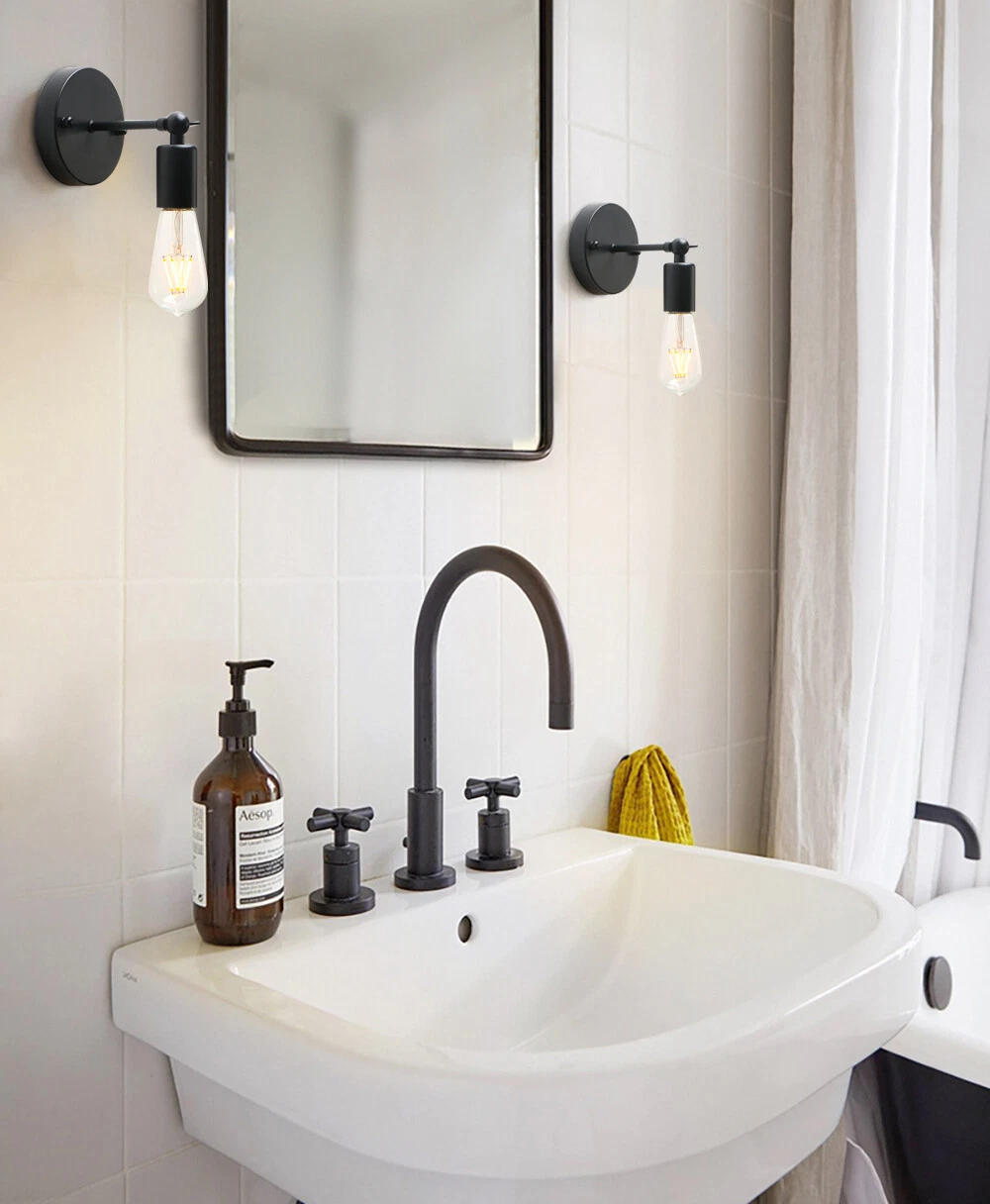 Pair Vintage Industrial Black Wall Sconce Lights Bare Holder Fitting Wall Lamps - Picture 2 of 8