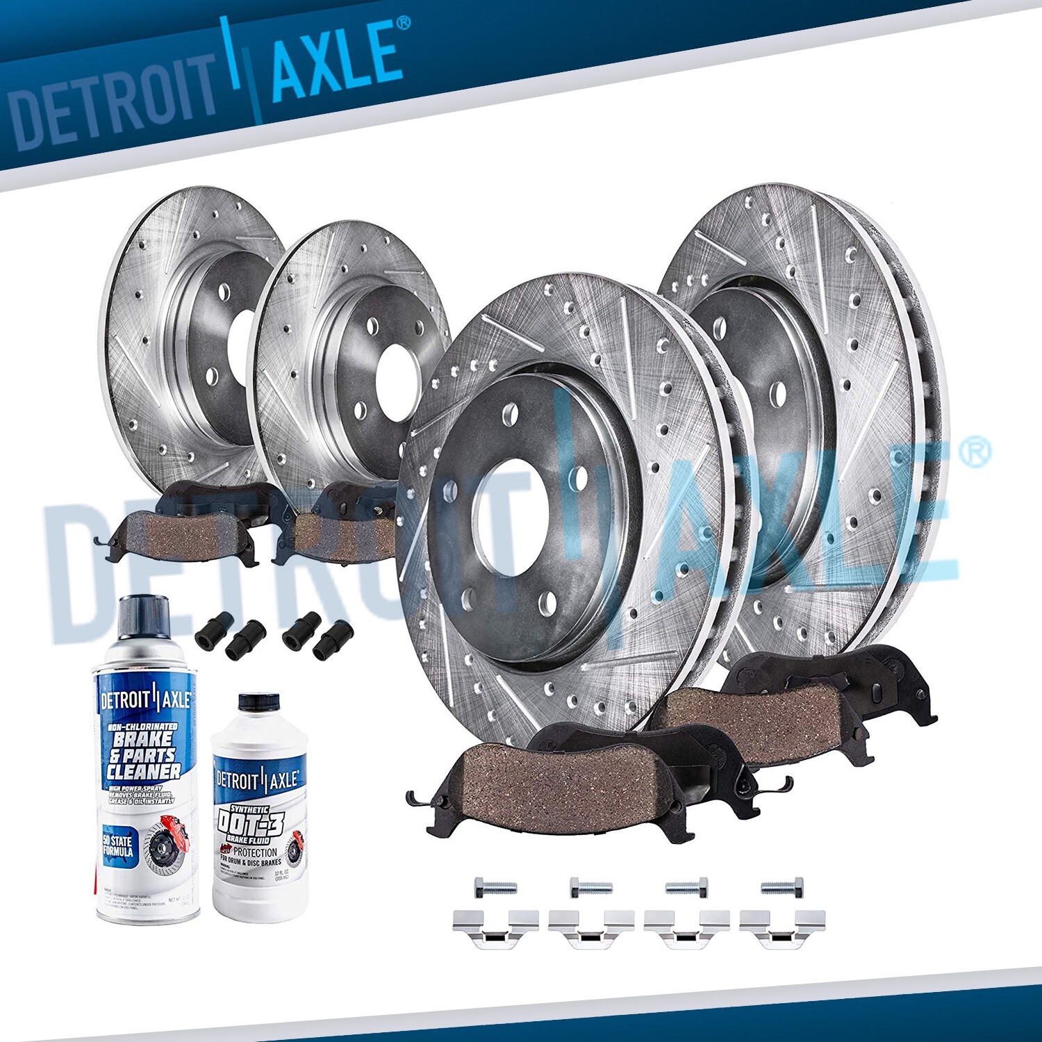 Detroit Axle Complete Brake Kit - Drilled & Slotted Rotors With Ceramic Pads - Fits VW Jetta, Golf, Beetle