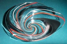 ClearRed-Black MCM Design Spiral Art Glass Bowl-Signed