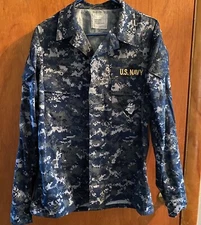 Genuine US Navy Blue Digital Camo Working Uniform Army Surplus Shirt Jacket M