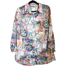 Soft Surroundings Button Up Tunic Top Women's M Paisley Floral Artsy Boho Hippie
