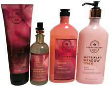 Bath and Body Works 4 Pc ROSE MAGNOLIA Lot MEADOW WALK Renewing FREE SHIP