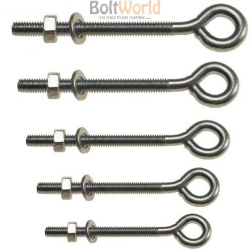M6, M8, M10 FOLDED STRAINING EYE BOLTS PLUS HEX NUTS & WASHERS ZINC